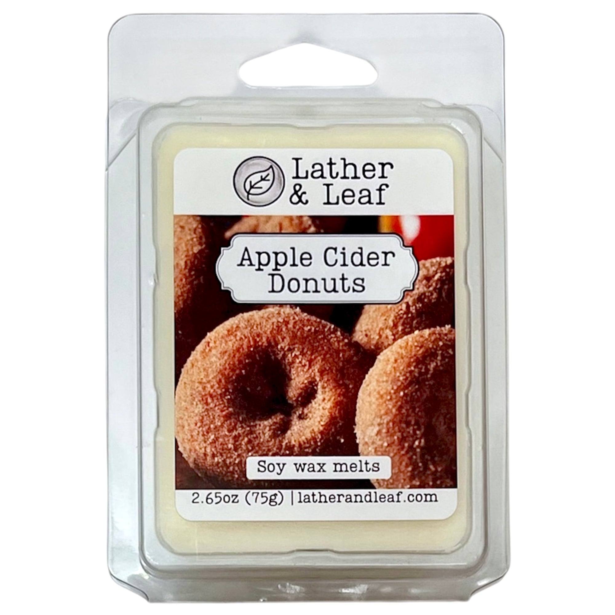 Lather & Leaf Apple Cider Donuts soy wax melts packaging on a white background