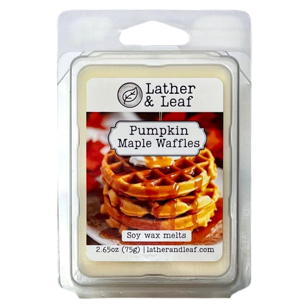 Lather & Leaf Pumpkin Maple Waffles wax melts packaging on a white background