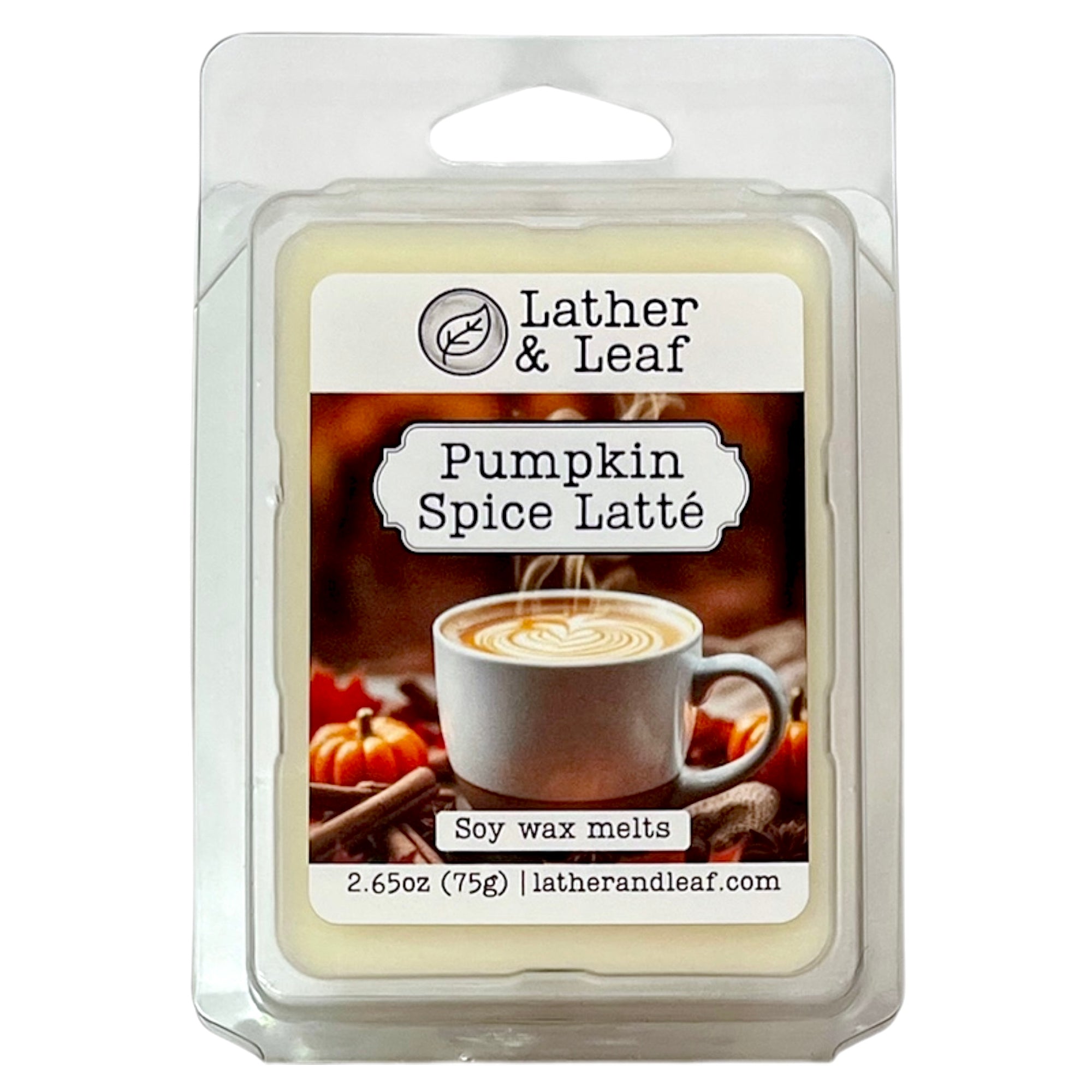 Lather & Leaf Pumpkin Spice Latte wax melt packaging on a white background