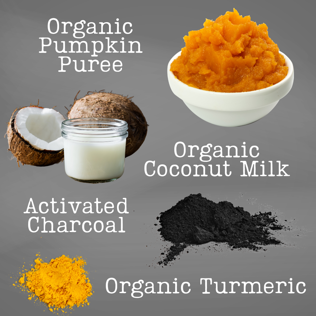 Pumpkin and charcoal featured beneficial soap ingredients