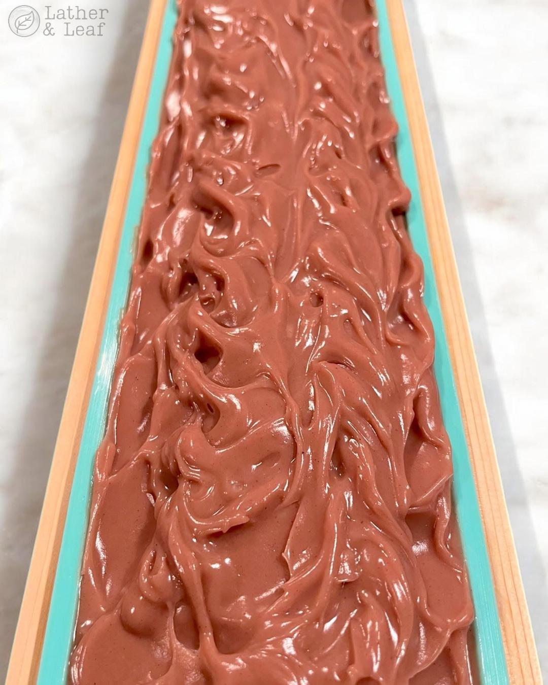 A freshly poured batch of our hibiscus soap before curing